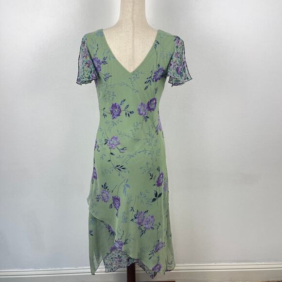 Vintage 90s y2k Eva Blue Green Purple Fairy Whimsy Floral Midi Dress Size Small - Picture 2 of 13